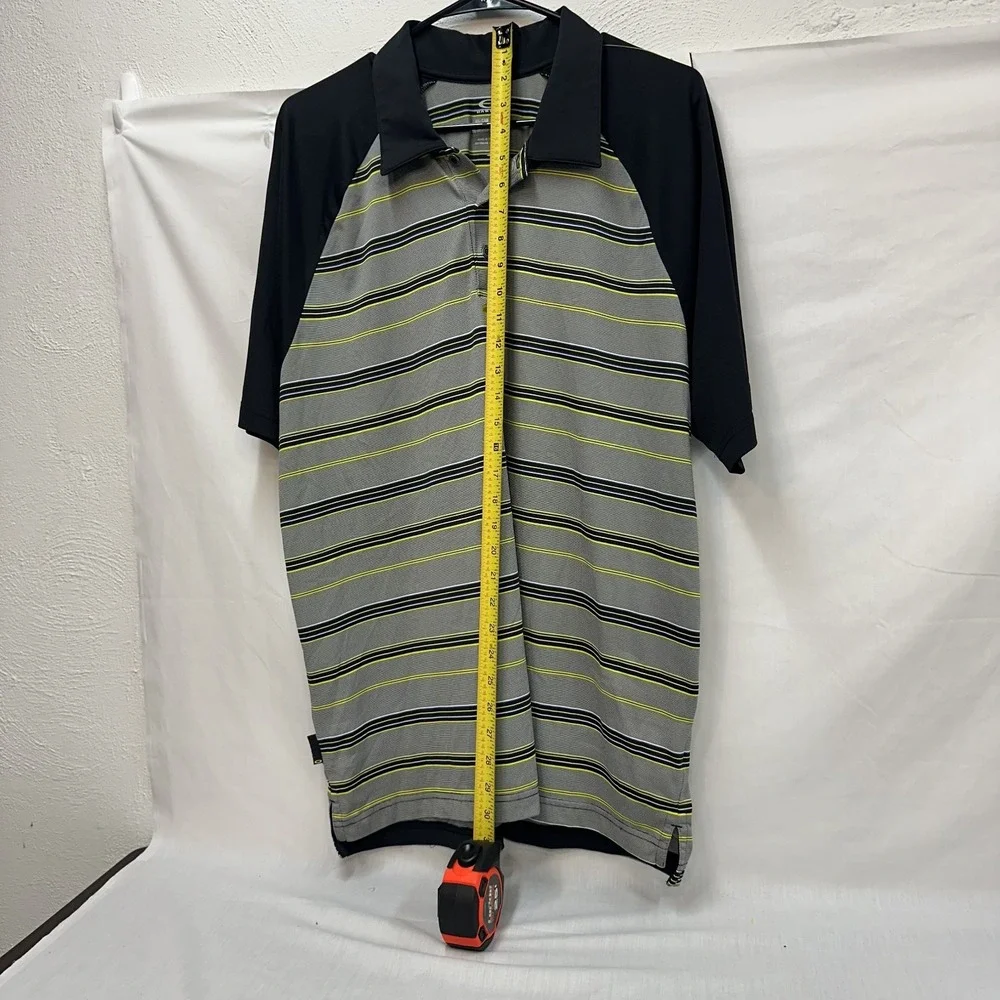 Oakley‎ Polo Shirt Mens XL Gray Yellow White Striped Short Sleeve Golf